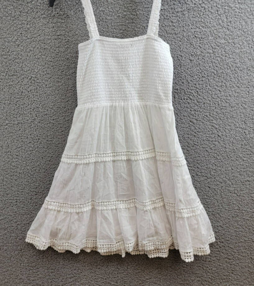 Steve Madden Kahina Tiered Lace-Trim Minidress Women's M White Straight Neck