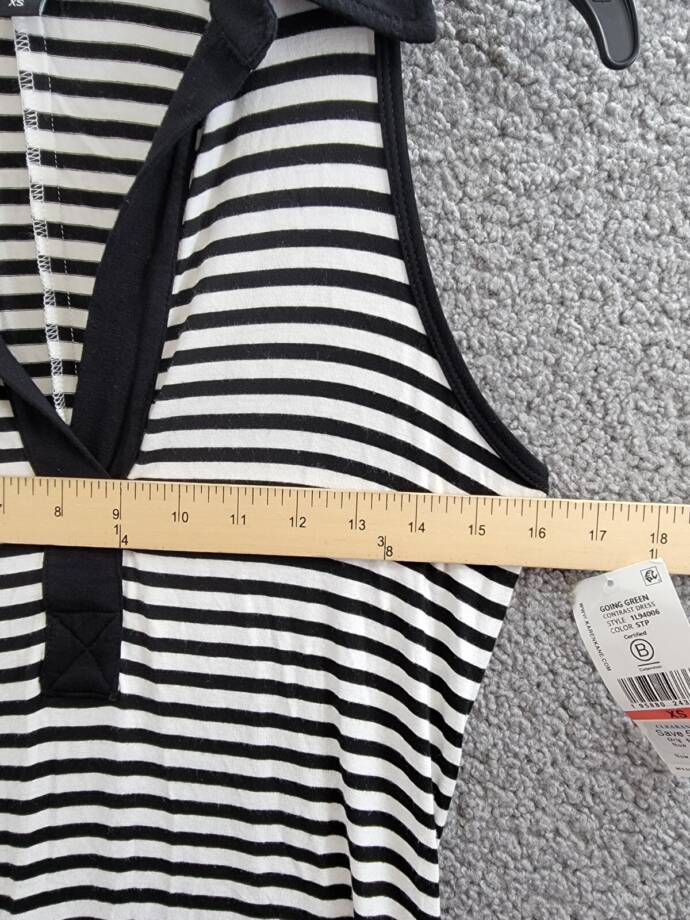 Karen Kane Contrast Collar Placket Dress Women's XS Black/White Striped Pullover