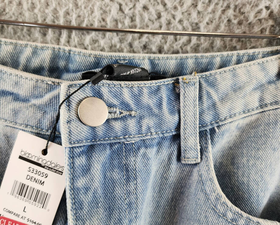 Gracia Straight Cut Midi Denim Skirt Women's L Blue Side Pockets Button Zip