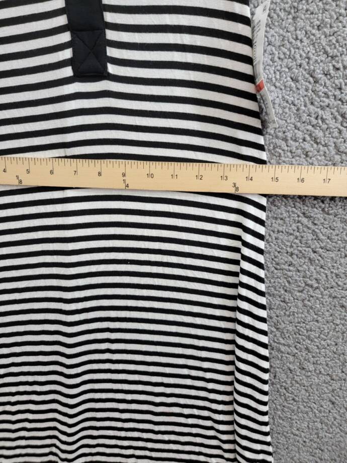 Karen Kane Contrast Collar Placket Dress Women's XS Black/White Striped Pullover