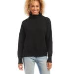 Karen Kane Ribbed Trim Mock Turtleneck Sweater Women's M Black Solid Pullover