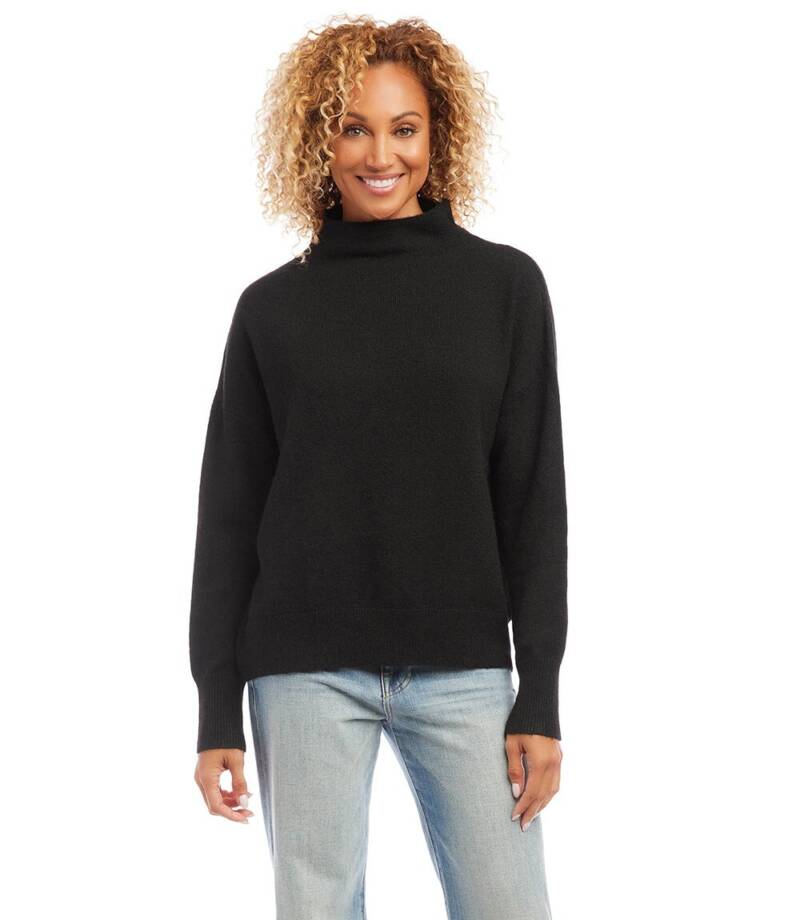 Karen Kane Ribbed Trim Mock Turtleneck Sweater Women's M Black Solid Pullover