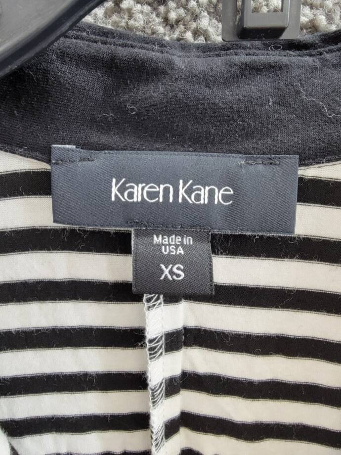 Karen Kane Contrast Collar Placket Dress Women's XS Black/White Striped Pullover