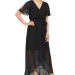 SLNY Fashions Ruffled Wrap Dress Women's 10 Black Surplice Neck Belted Pullover