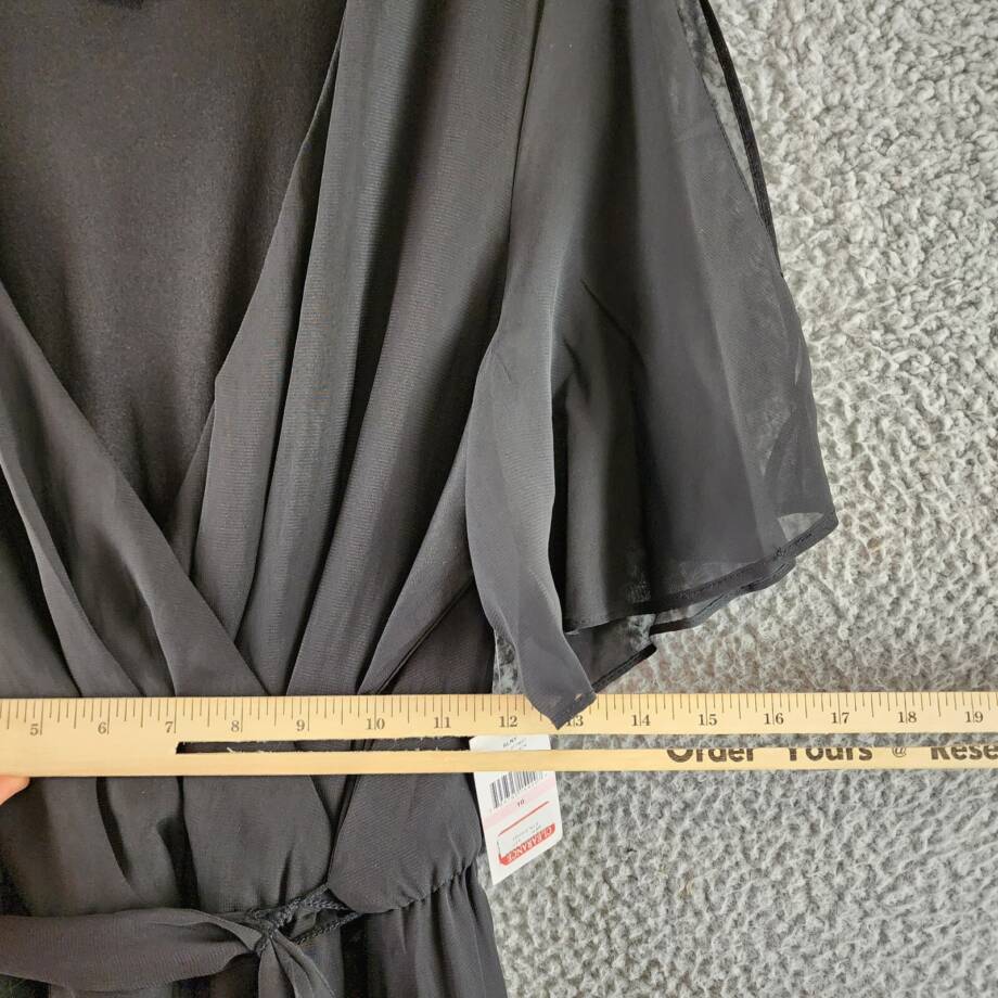SLNY Fashions Ruffled Wrap Dress Women's 10 Black Surplice Neck Belted Pullover