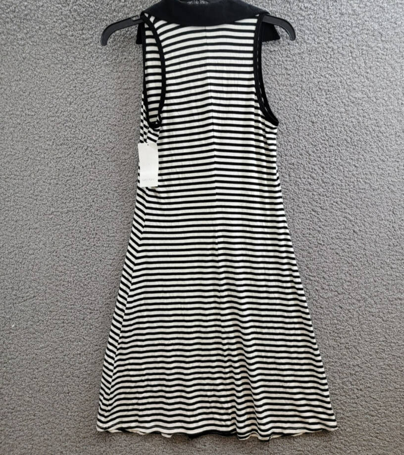 Karen Kane Contrast Collar Placket Dress Women's XS Black/White Striped Pullover