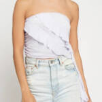 Aqua Draped Ruffled Mesh Tube Top Women's M Lavender Solid Sleeveless Pullover