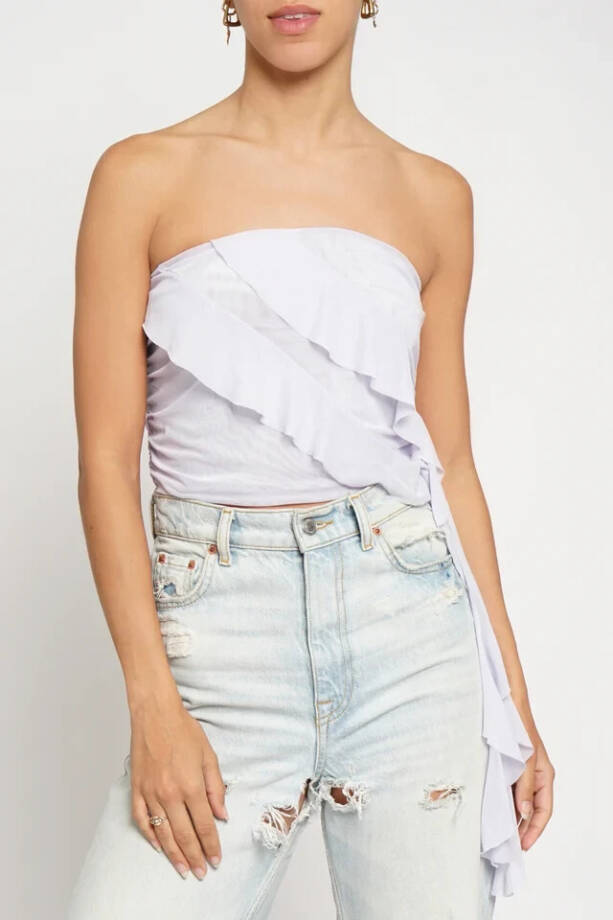 Aqua Draped Ruffled Mesh Tube Top Women's M Lavender Solid Sleeveless Pullover