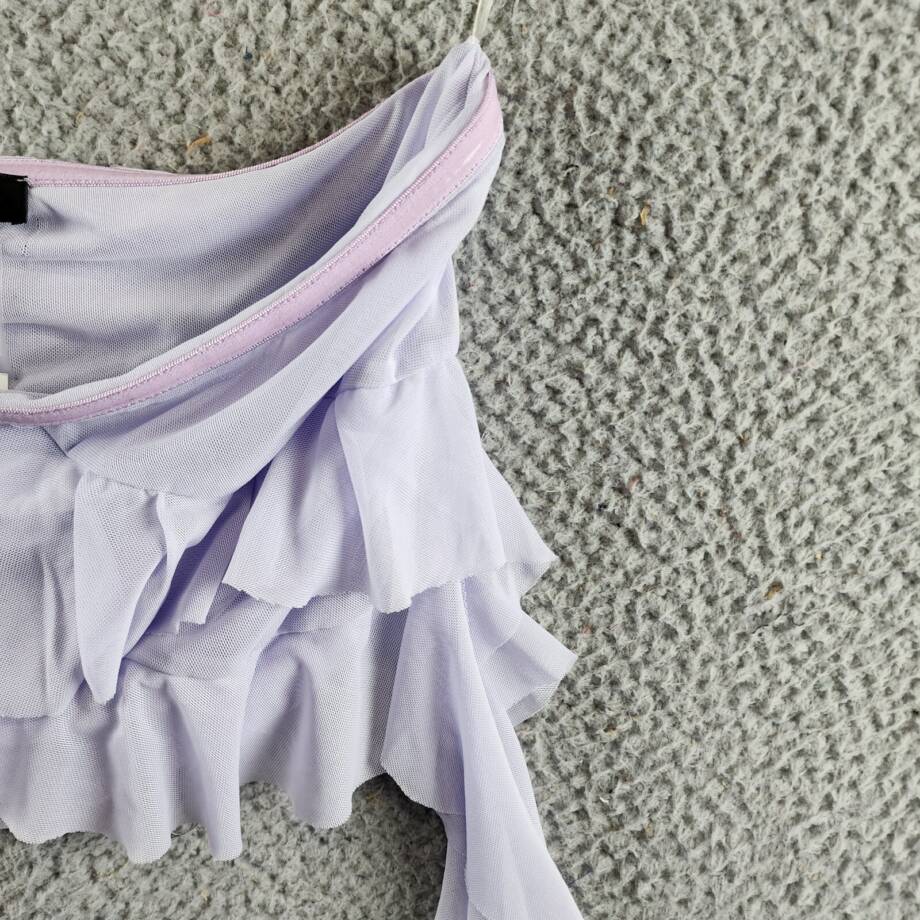 Aqua Draped Ruffled Mesh Tube Top Women's M Lavender Solid Sleeveless Pullover