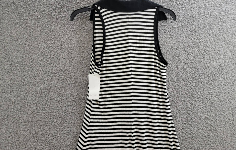 Karen Kane Contrast Collar Placket Dress Women's XS Black/White Striped Pullover