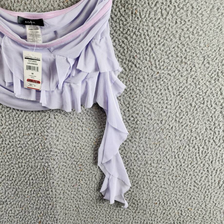 Aqua Draped Ruffled Mesh Tube Top Women's M Lavender Solid Sleeveless Pullover