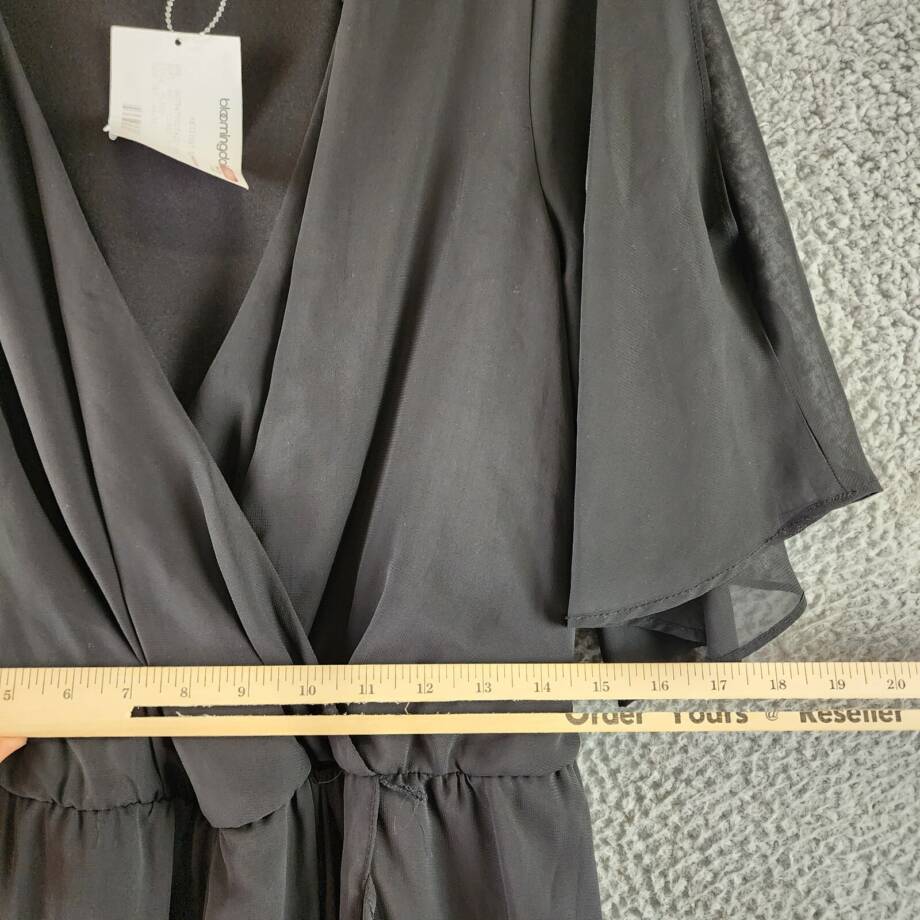 SLNY Fashions Ruffled Wrap Dress Women's 16 Black Surplice Neck Belted Pullover