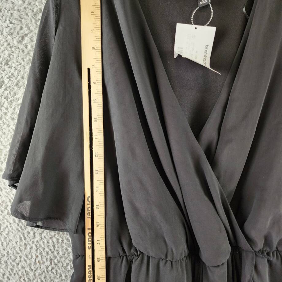 SLNY Fashions Ruffled Wrap Dress Women's 16 Black Surplice Neck Belted Pullover