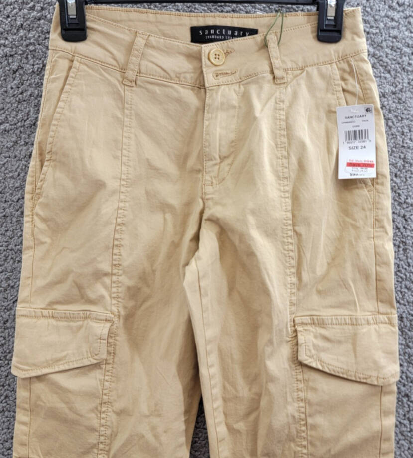 Sanctuary Rebel Cargo Pants Women's 24 True Khaki Belt Loops Button Closures~