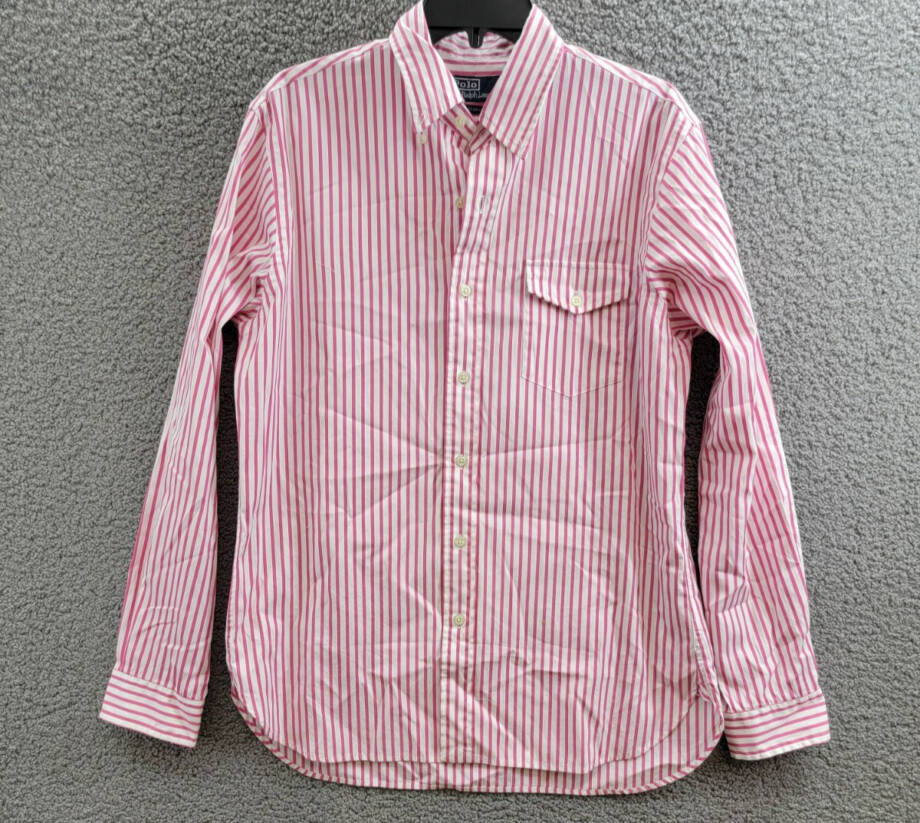 Polo Ralph Lauren Poplin Stripe Custom Fit Button Down Shirt Men's M Pink/White
