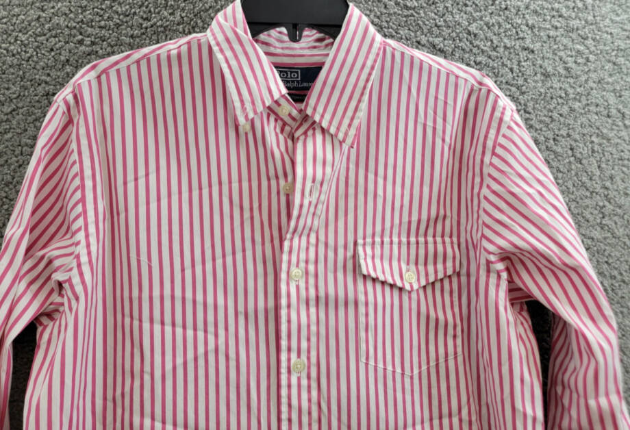 Polo Ralph Lauren Poplin Stripe Custom Fit Button Down Shirt Men's M Pink/White