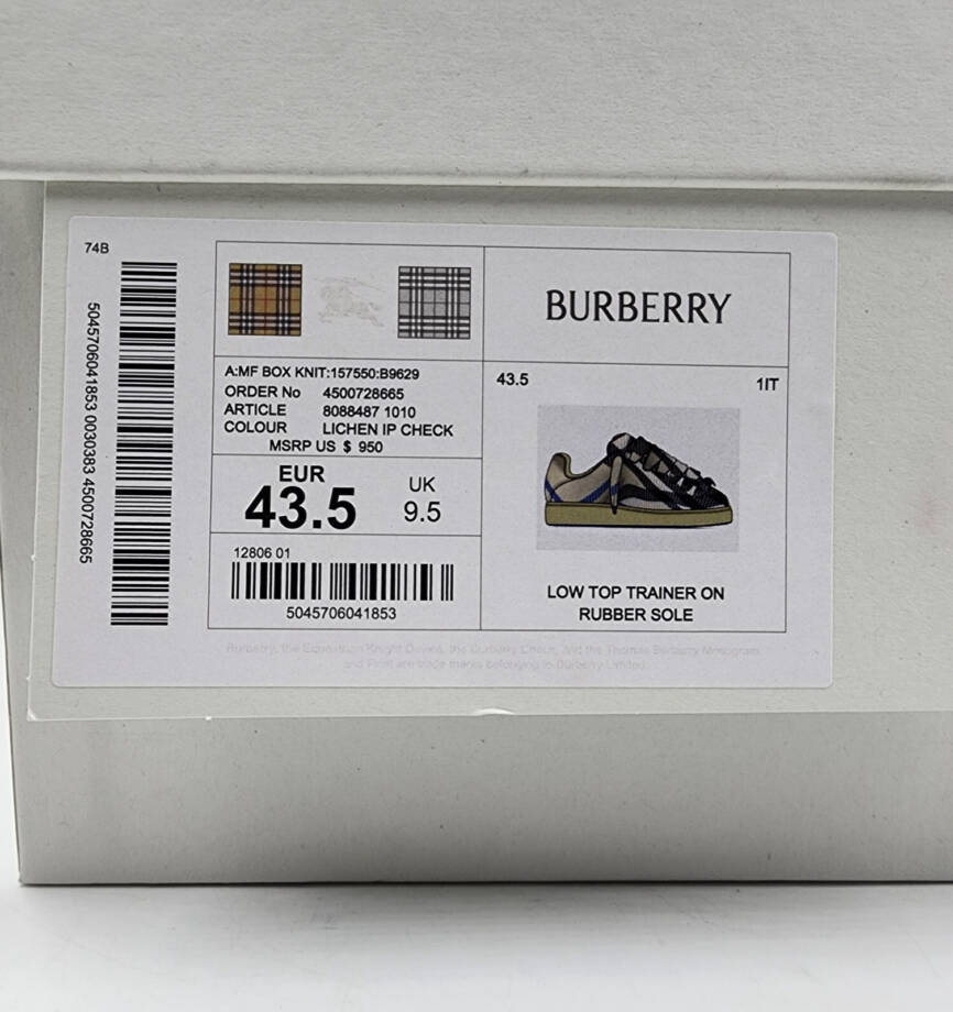 Burberry Check Knit Box Sneakers Men's 43.5/10.5 US Lichen Multi Lace Up Closure