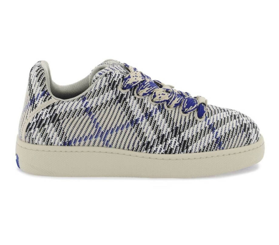 Burberry Check Knit Box Sneakers Men's 40 Lichen Ip Check Lace Up Closure