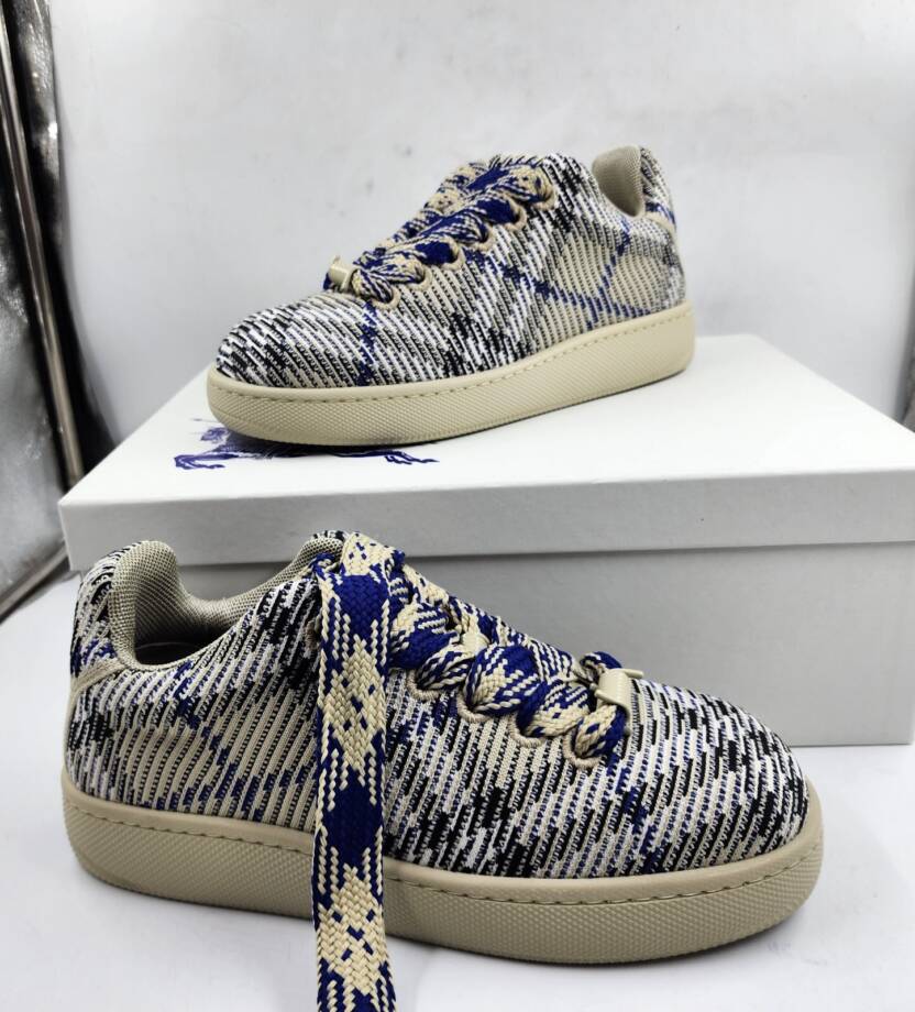 Burberry Check Knit Box Sneakers Men's 40 Lichen Ip Check Lace Up Closure