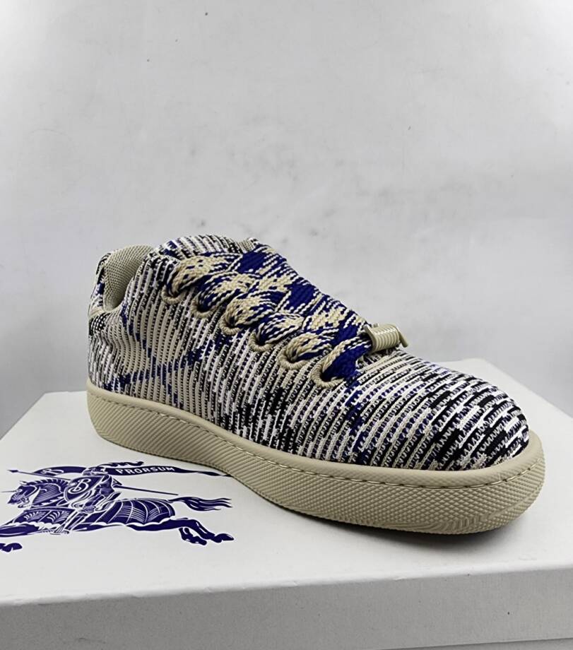 Burberry Check Knit Box Sneakers Men's 40 Lichen Ip Check Lace Up Closure