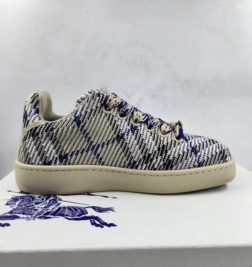 Burberry Check Knit Box Sneakers Men's 40 Lichen Ip Check Lace Up Closure