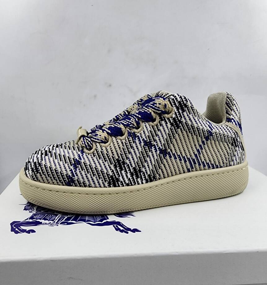 Burberry Check Knit Box Sneakers Men's 40 Lichen Ip Check Lace Up Closure