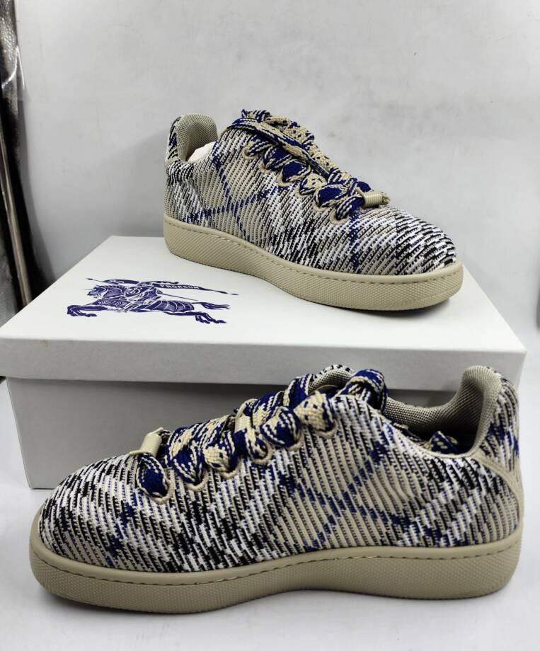 Burberry Check Knit Box Sneakers Men's 44 Lichen Ip Check Lace Up Closure