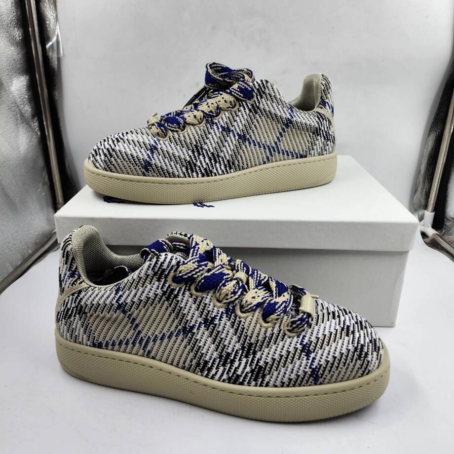 Burberry Check Knit Box Sneakers Men's 44 Lichen Ip Check Lace Up Closure