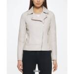 Guess Faux Leather Jacket Women's L Stone Notch Collar Zip Front Closure L/S~