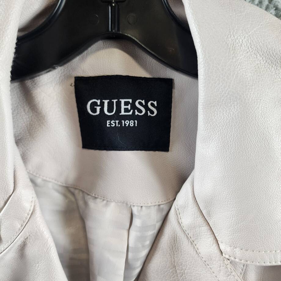 Guess Faux Leather Jacket Women's L Stone Notch Collar Zip Front Closure L/S~