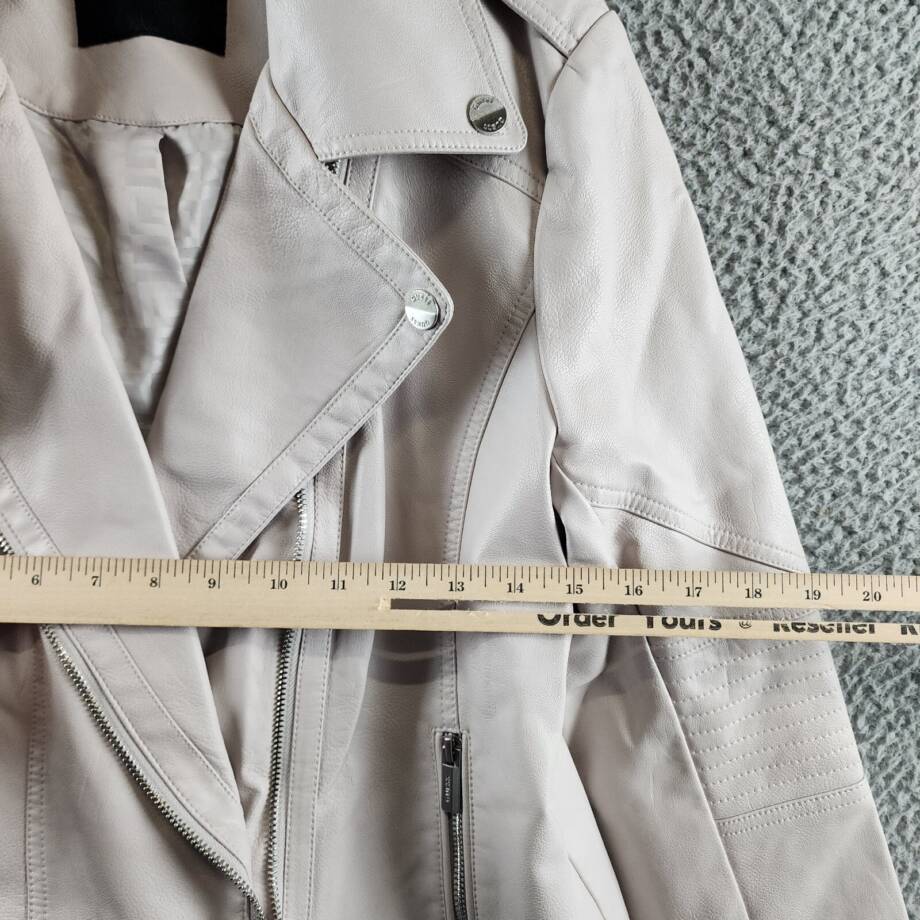 Guess Faux Leather Jacket Women's L Stone Notch Collar Zip Front Closure L/S~