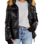 AQUA Gloss Allie Faux Fur Trim Down Puffer Jacket Women's S Jet/Natural L/S