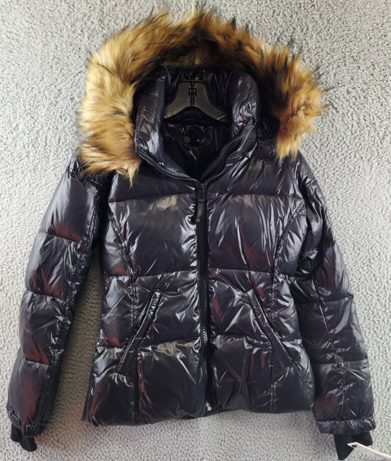 AQUA Gloss Allie Faux Fur Trim Down Puffer Jacket Women's S Jet/Natural L/S