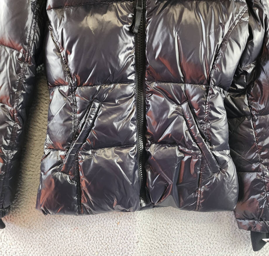 AQUA Gloss Allie Faux Fur Trim Down Puffer Jacket Women's S Jet/Natural L/S