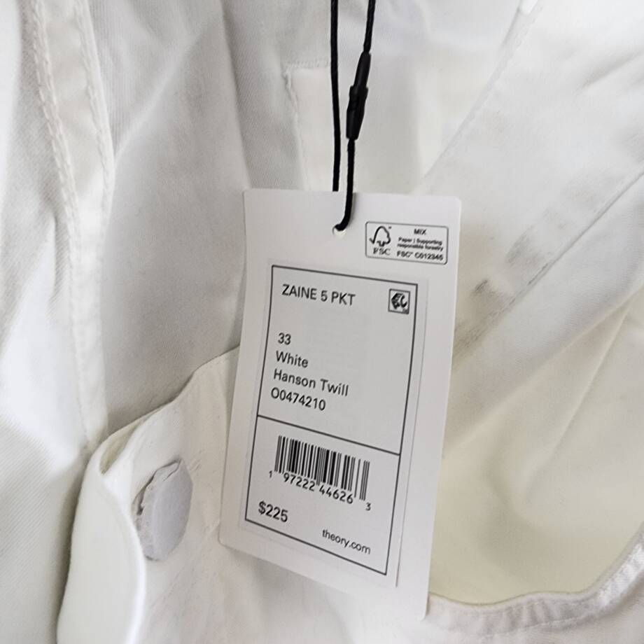 Theory Zaine 5-Pocket Hanson Twill Pants Men's 33 White Zip/Button Closure