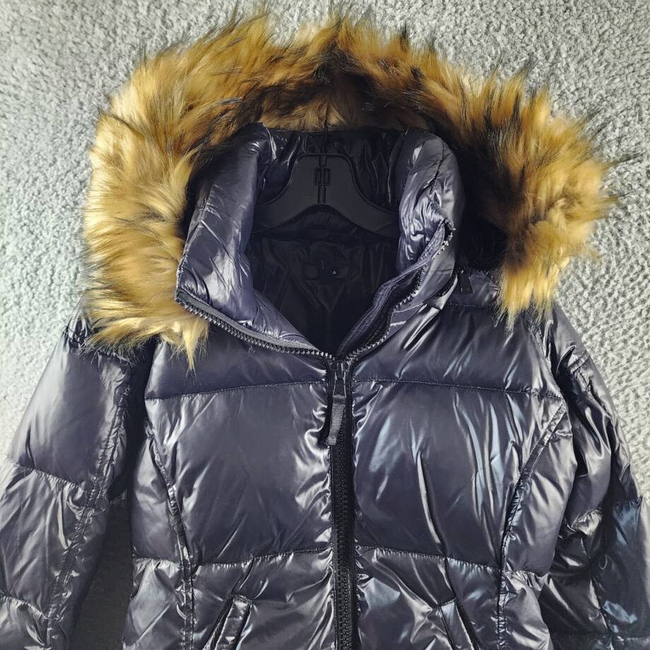 AQUA Gloss Allie Faux Fur Trim Down Puffer Jacket Women's S Jet/Natural L/S