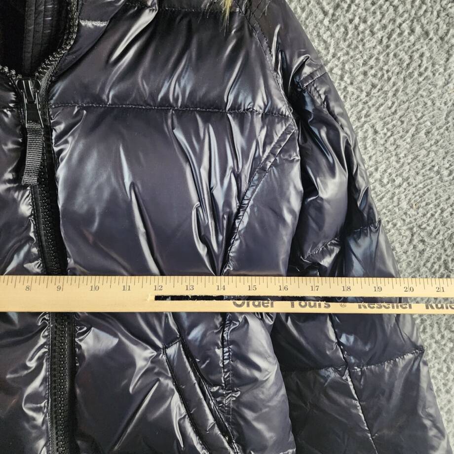 AQUA Gloss Allie Faux Fur Trim Down Puffer Jacket Women's S Jet/Natural L/S