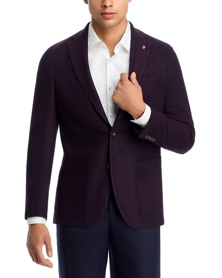 Jack Victor Textured Jersey Unstructured Sport Coat Mens 40R Burgundy Wool Blend