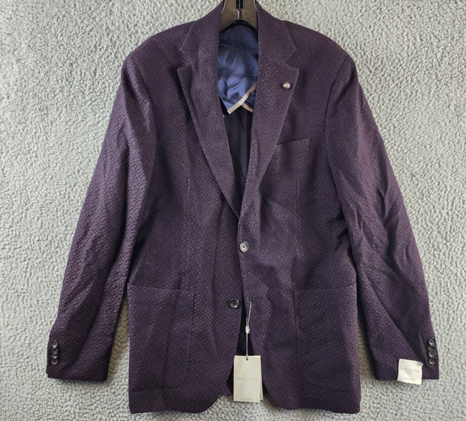 Jack Victor Textured Jersey Unstructured Sport Coat Mens 40R Burgundy Wool Blend