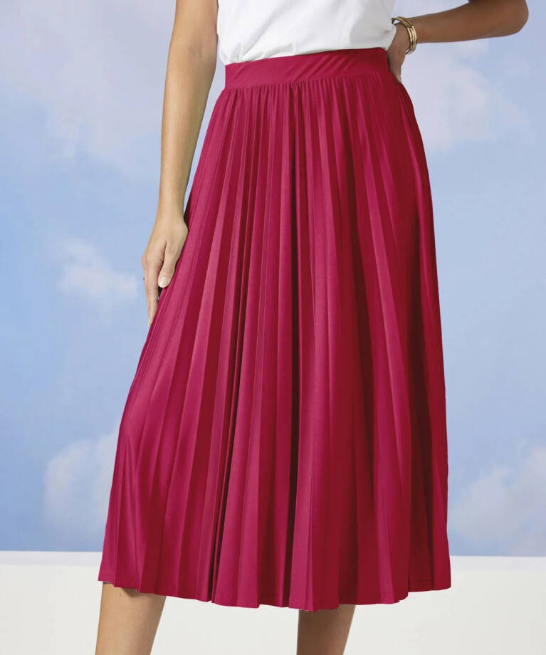 Adrienne Landau Onyx Pleated A Line Skirt Women's L Maroon Zipper Back Closure