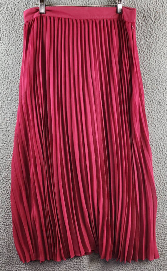 Adrienne Landau Onyx Pleated A Line Skirt Women's L Maroon Zipper Back Closure