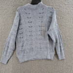 Weatherproof Vintage Slub Pointelle Mock Neck Sweater Women's S Dusty Blue