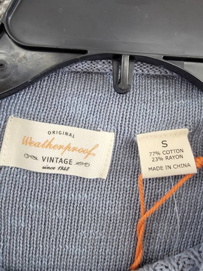 Weatherproof Vintage Slub Pointelle Mock Neck Sweater Women's S Dusty Blue