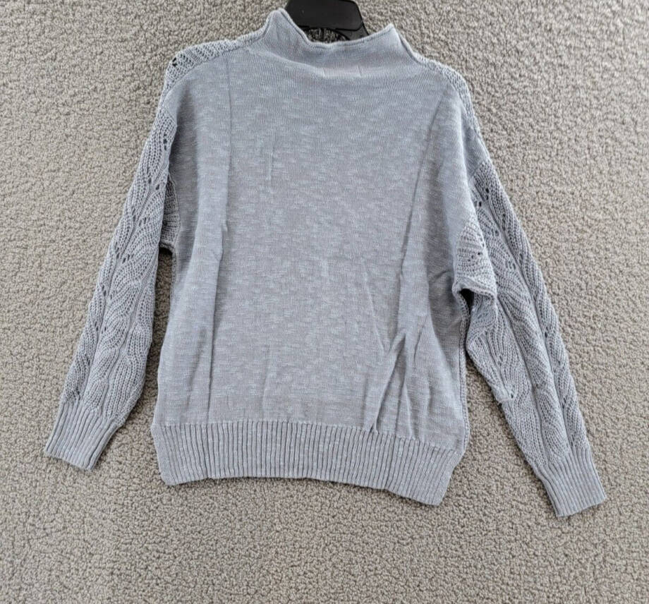 Weatherproof Vintage Slub Pointelle Mock Neck Sweater Women's S Dusty Blue