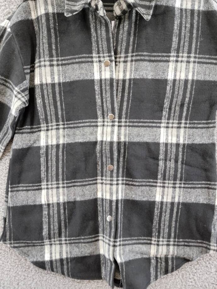 Steve Madden Sophia Flannel Plaid Shirt Jacket Women's XS Black/Ivory Wool Blend