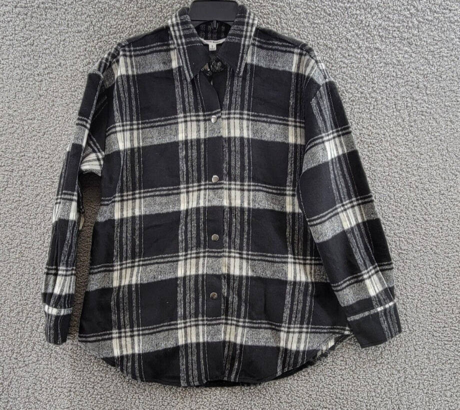 Steve Madden Sophia Wool Blend Plaid Shirt Jacket Women's S Black/Ivory L/S