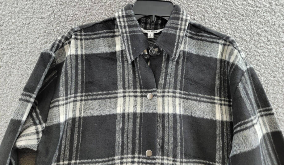 Steve Madden Sophia Wool Blend Plaid Shirt Jacket Women's S Black/Ivory L/S