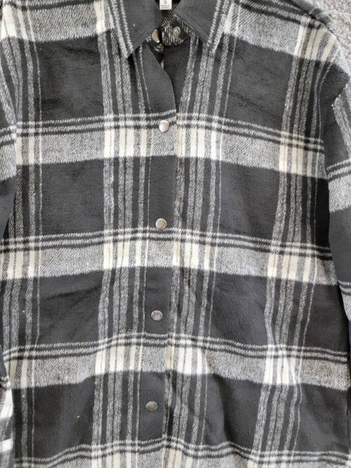 Steve Madden Sophia Wool Blend Plaid Shirt Jacket Women's S Black/Ivory L/S
