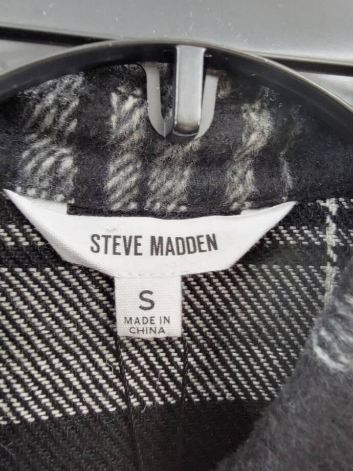 Steve Madden Sophia Wool Blend Plaid Shirt Jacket Women's S Black/Ivory L/S