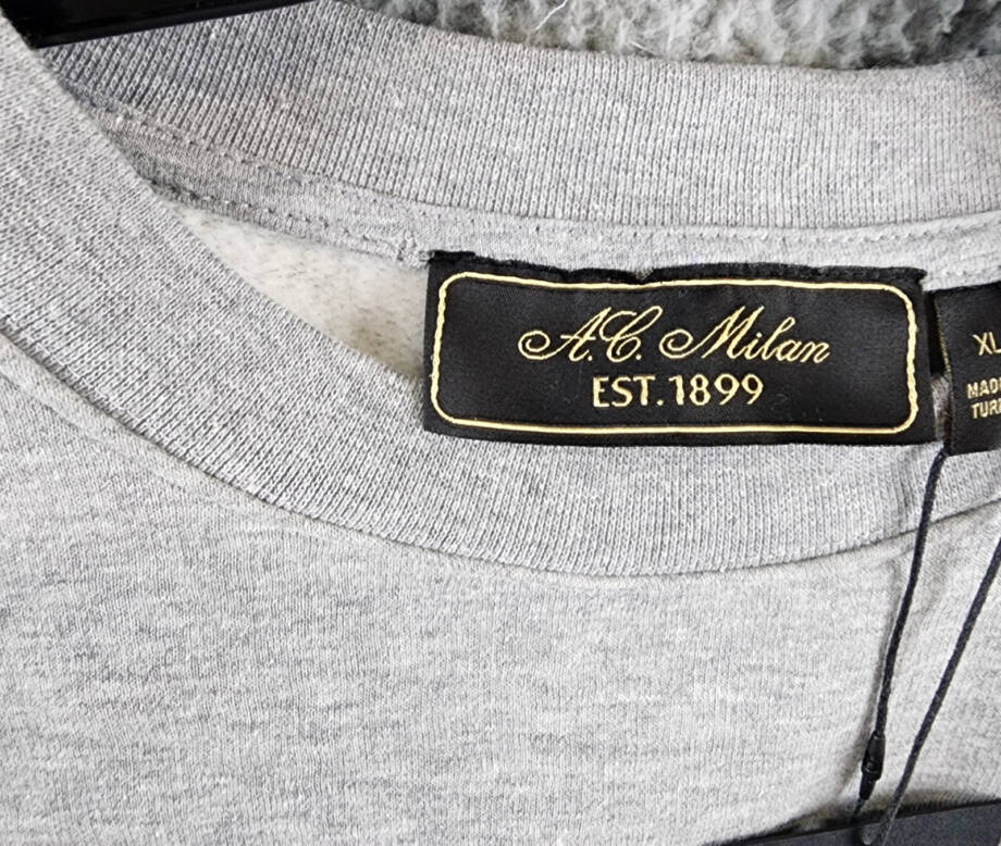A.C. Milan Crew Neck Fleece Sweatshirt Men's XL Light Grey Heather Long Sleeve